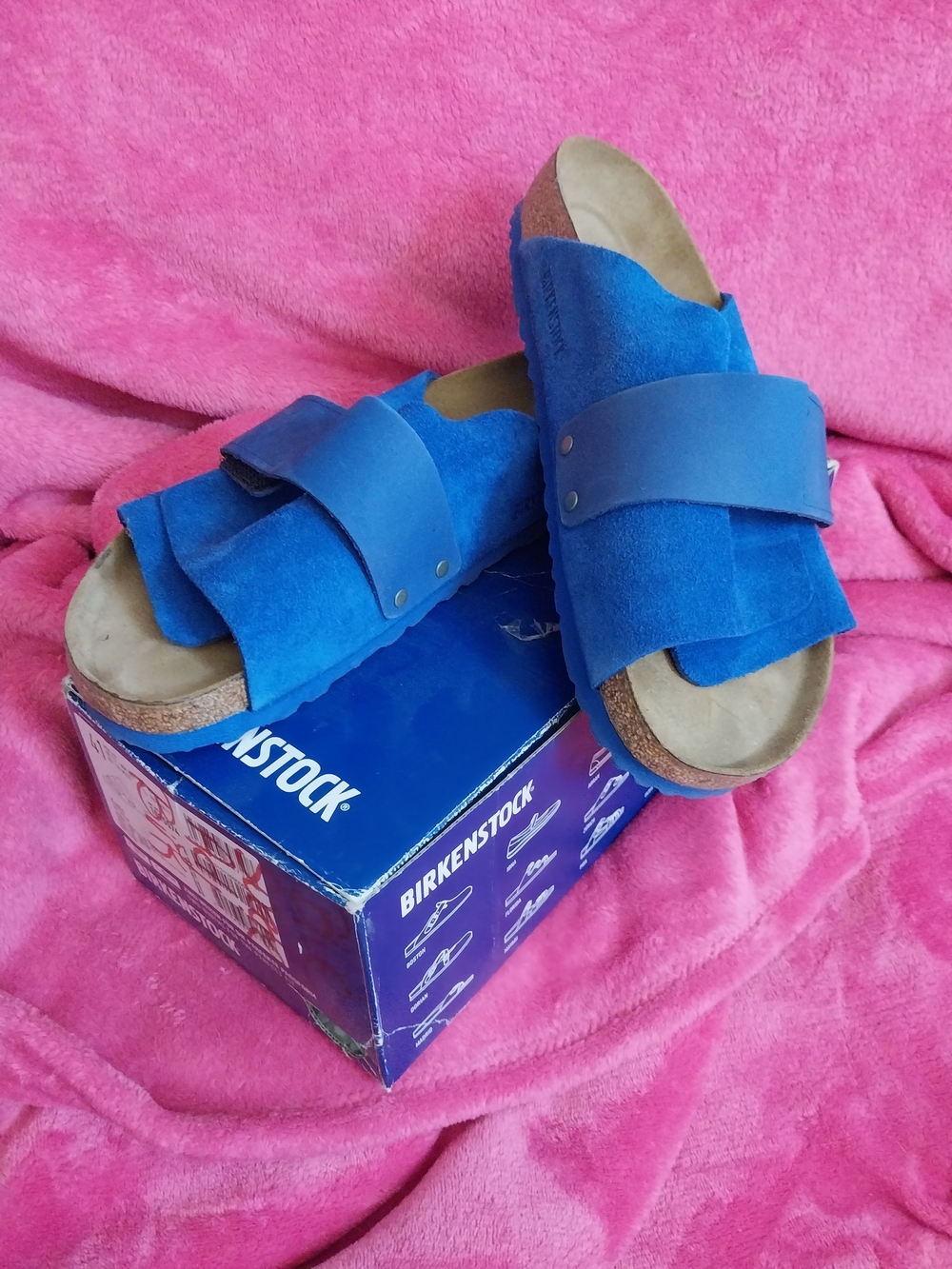 Birkenstock Kyoto Blue Suede Slides (Size 41) w/ Original Box